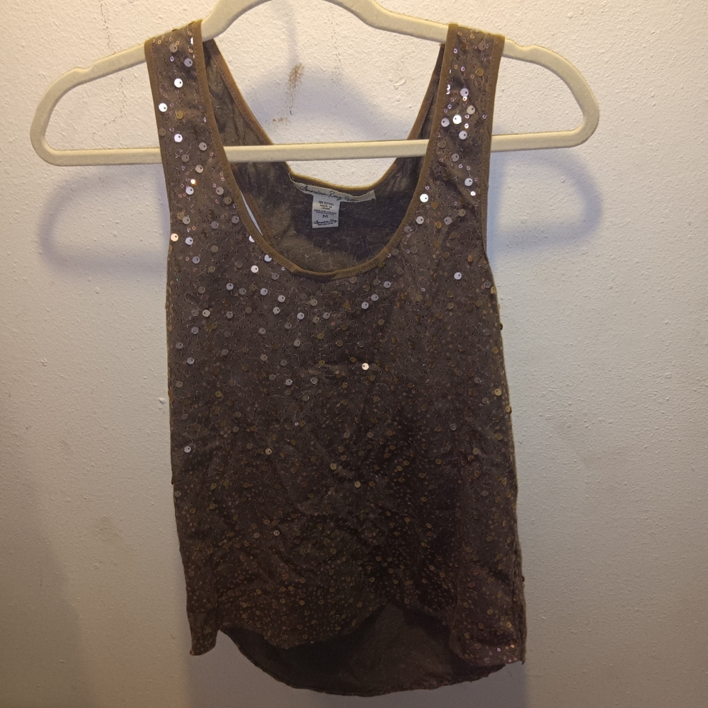 EUC American Rag Cie Brown Sequined Sleeveless Top M